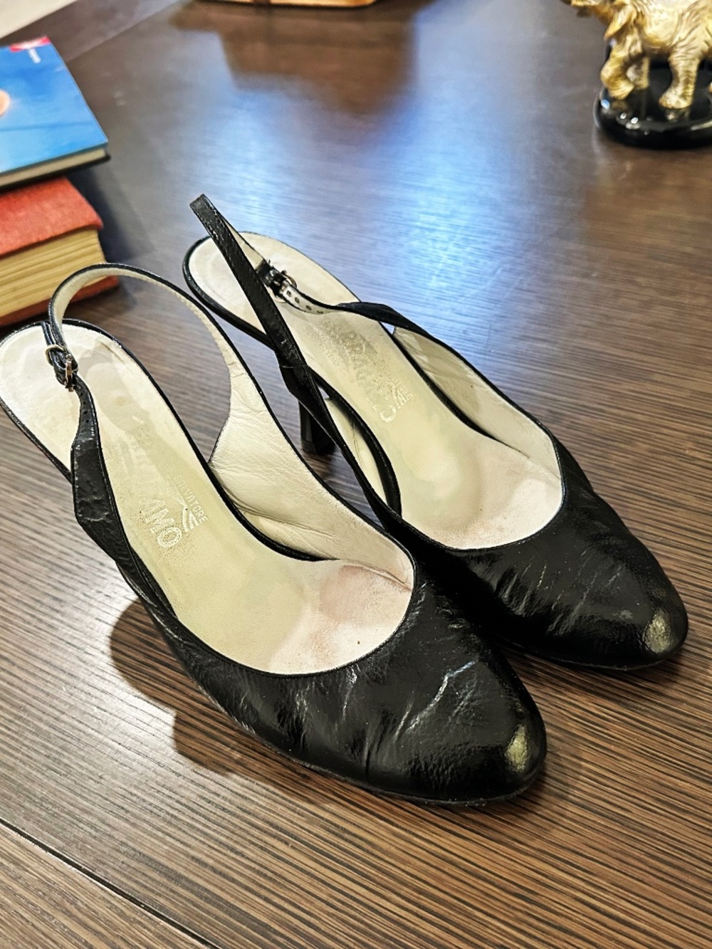 Salvatore Ferragamo Black Leather Slingback Heels – Size 9.5